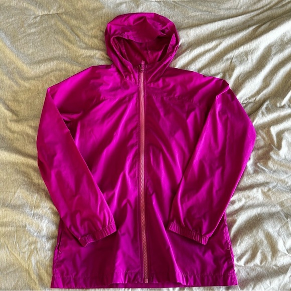 Lands' End Bright Pink Windbreaker Lightweight Zip Jacket With Velcro Pockets - Picture 12 of 14